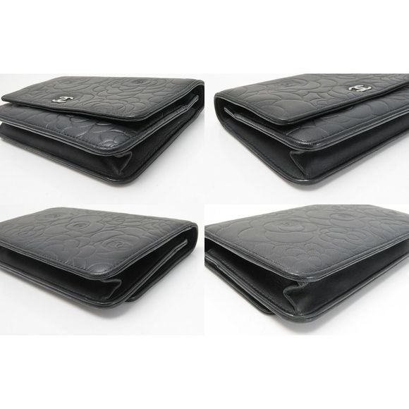 CHANEL Black Camellia Pattern Leather Wallet on Chain Bag WOC - Picture 8 of 12